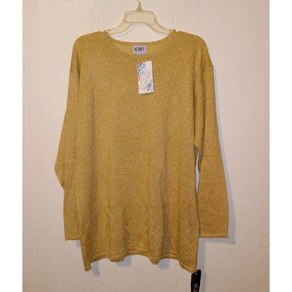 Koret Sweater Tunic Women 2X Gold Metallic Knit Park Avenue Glitz Vintage NWT